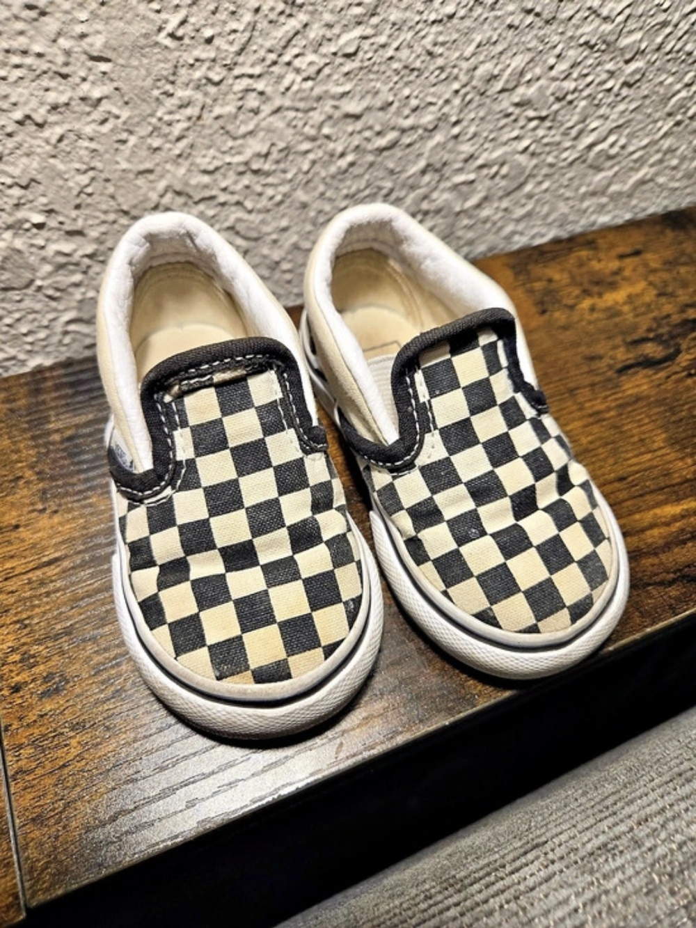 Vans Classic Slip-On Checkerboard Sneakers Black & White Baby 4.0